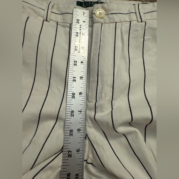 Ralph Lauren Pants Women size 6 Ivory Navy Stripe Andover Twill Mid Rise Pants - Picture 11 of 11